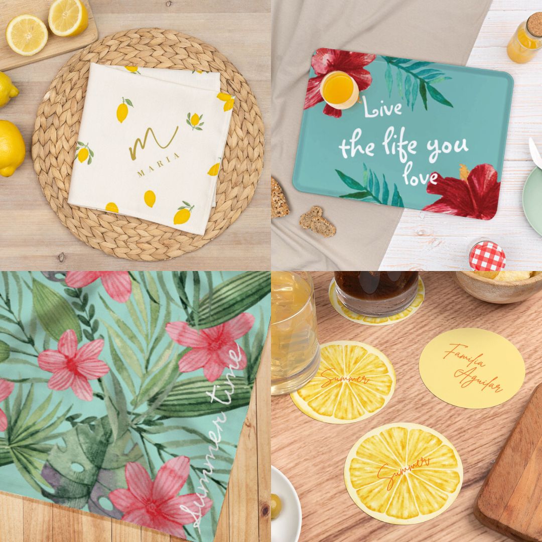 Servilletas, bandeja, mantel y posavasos personalizados de Wanapix.es