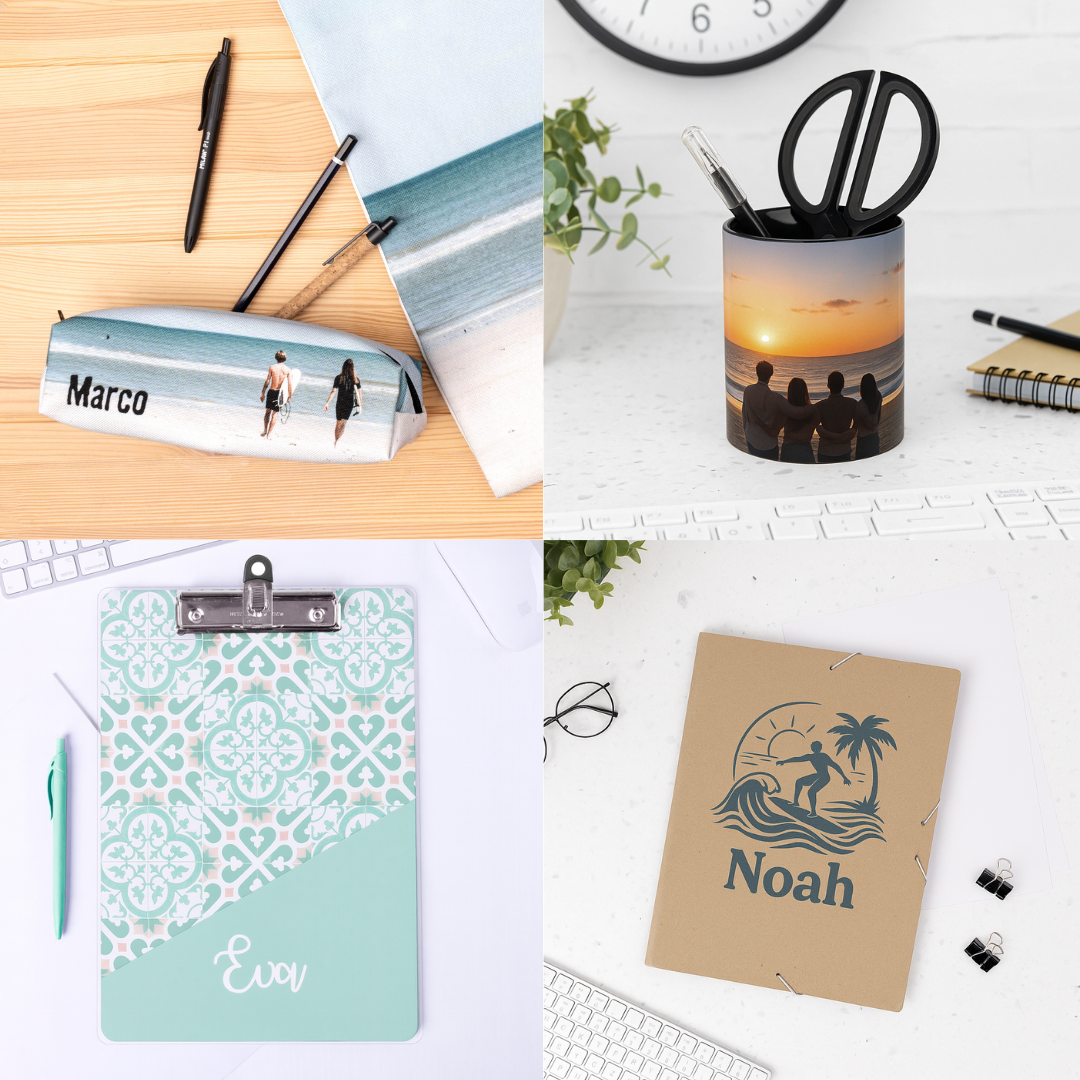 Estuche, portalápices, sujetapapeles y carpeta personalizados de Wanapix.es